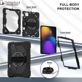 Smūgiams atsparus 360 dėklas su dirželiu (Xiaomi Pad 7/Pad 7 Pro/Pad 8/Pad 8 Pro)